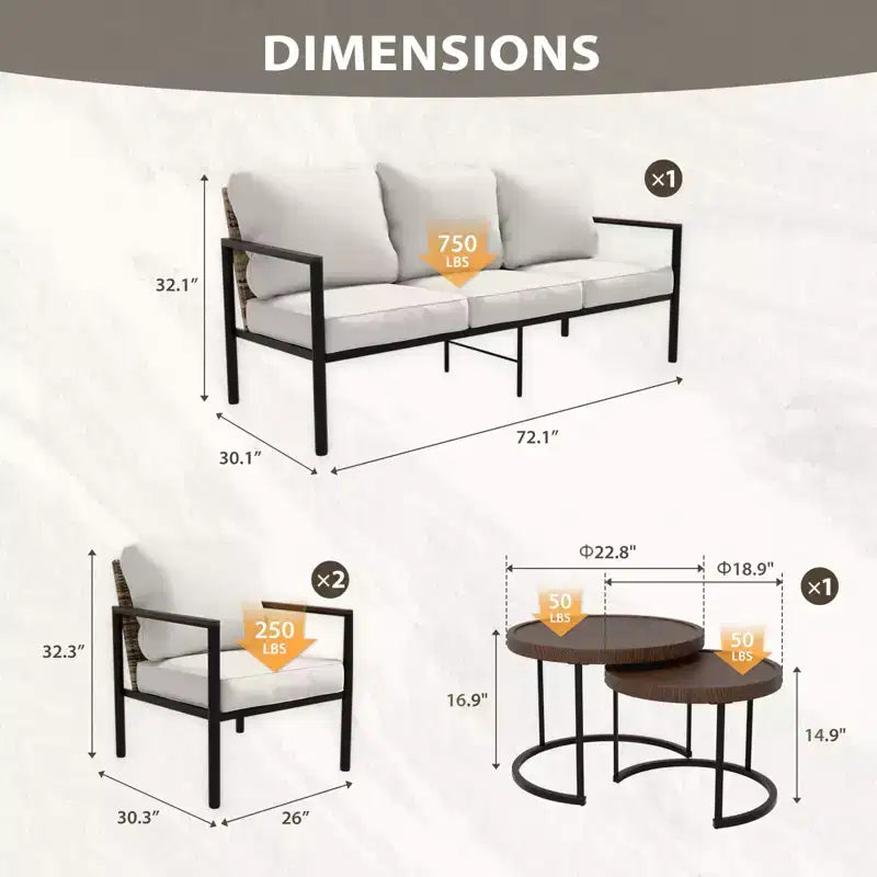 EAGLE PEAK Sunset Dune 5 Piece Collection Modern Outdoor Furniture Set, Patio Wicker Wood Grain Lounge Set