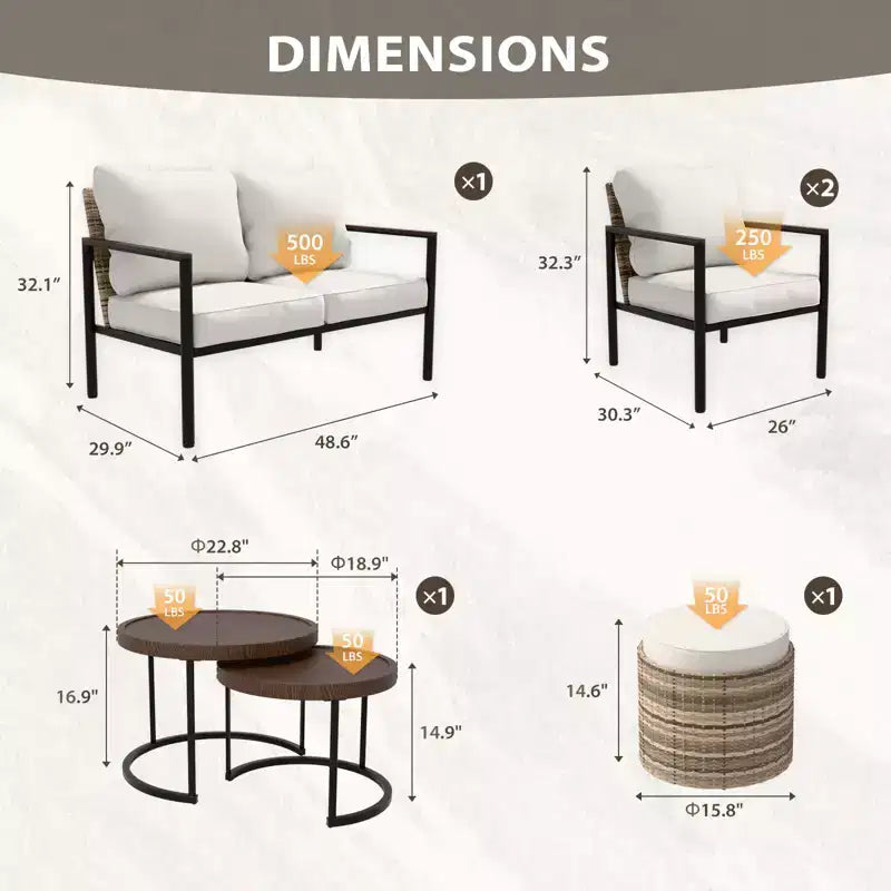 EAGLE PEAK Sunset Dune 6 Piece Collection Modern Outdoor Furniture Set, Patio Wicker Lounge Wood Grain