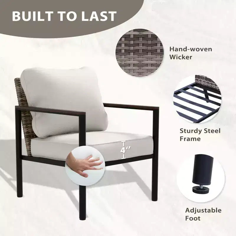 EAGLE PEAK Sunset Dune 6 Piece Collection Modern Outdoor Furniture Set, Patio Wicker Lounge Wood Grain