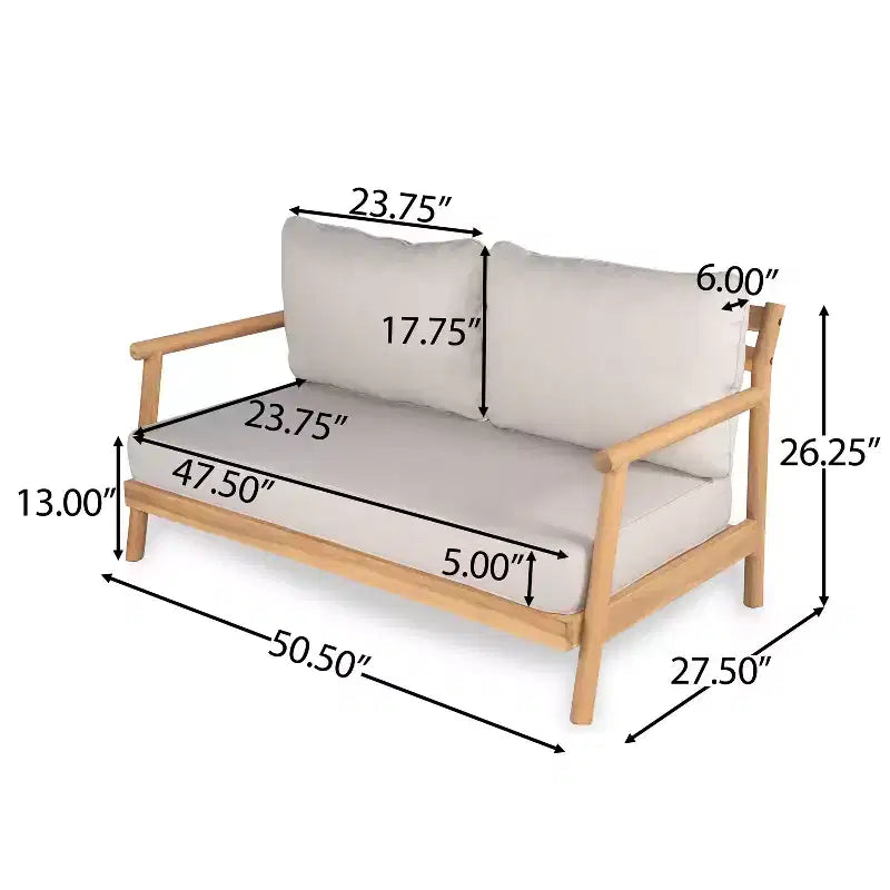 Christopher Knight Home Shane Rustic Outdoor Acacia Wood Upholstered Loveseat and Coffee Table Set