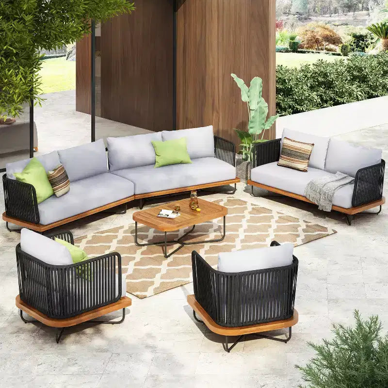 Christopher Knight Home Foisy Outdoor-Metall-Sitzgruppe für 8 Personen mit Seilgeflecht