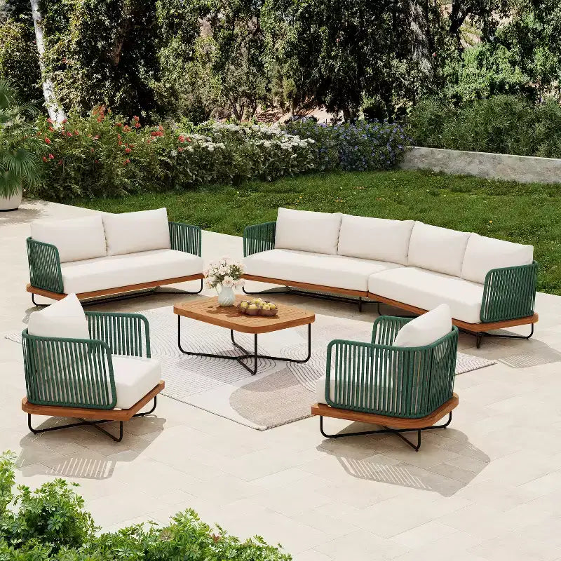 Christopher Knight Home Foisy Outdoor-Metall-Sitzgruppe für 8 Personen mit Seilgeflecht