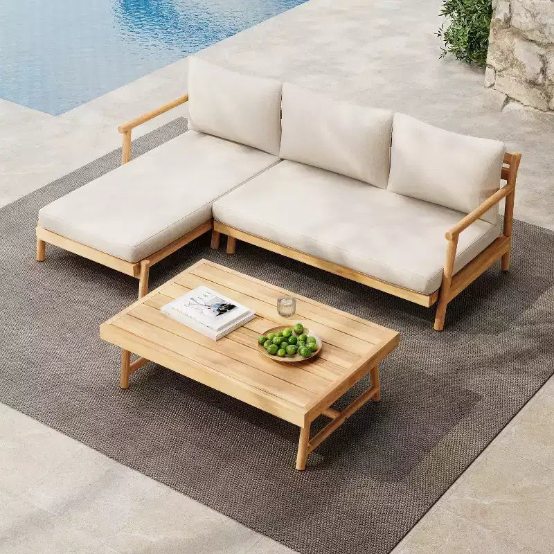 Christopher Knight Home Shane 3 Piece Rustic Patio Acacia Wood Slatted Design Upholstered Seating Set