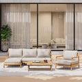 Christopher Knight Home Simon 4 Piece Rustic Patio Acacia Wood Slatted Design Upholstered Seating Set, Teak/Beige