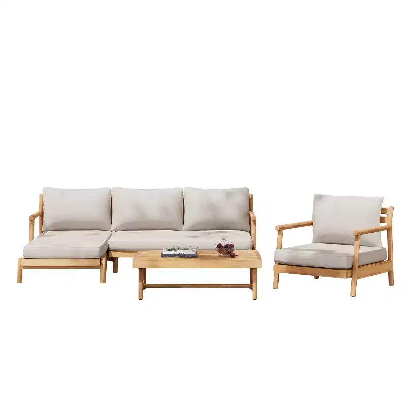 Christopher Knight Home Simon 4 Piece Rustic Patio Acacia Wood Slatted Design Upholstered Seating Set, Teak/Beige