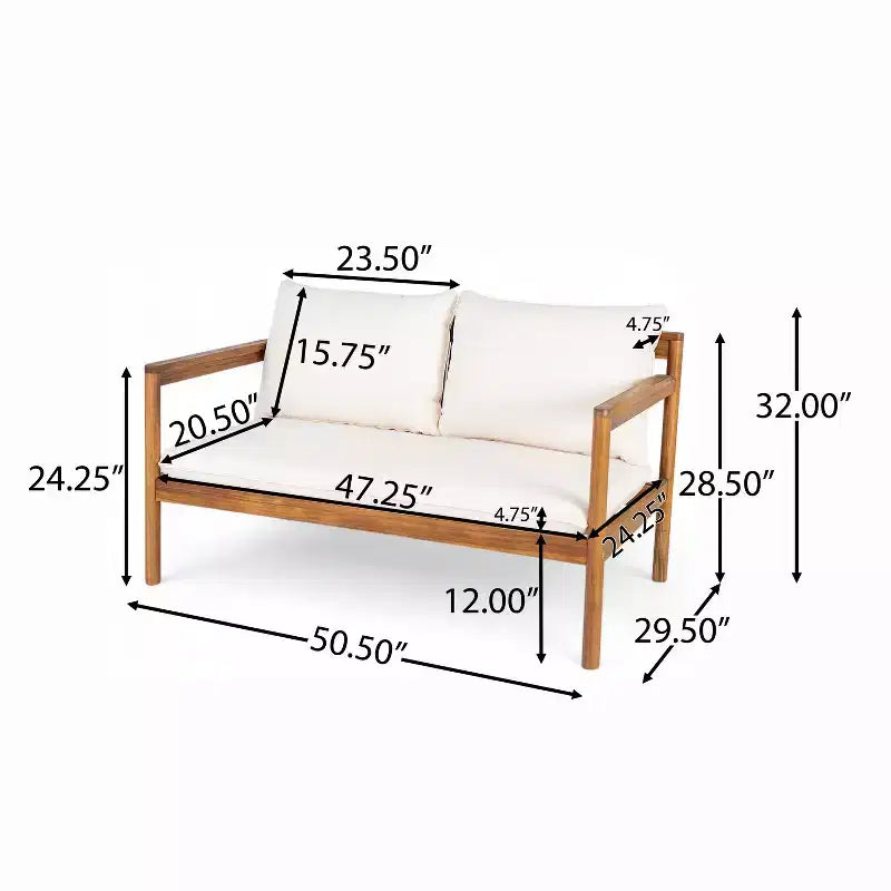 Christopher Knight Home Negley Outdoor 2 Piece Acacia Wood and Rope Chat Set with Water Resistant Cushion