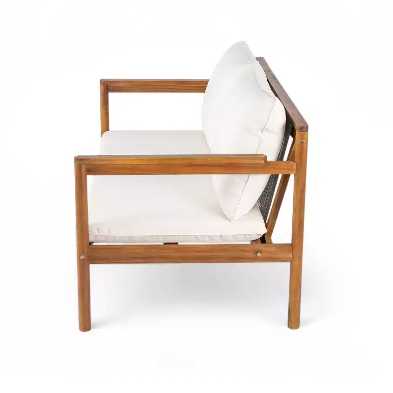 Christopher Knight Home Negley Outdoor 2 Piece Acacia Wood and Rope Chat Set with Water Resistant Cushion