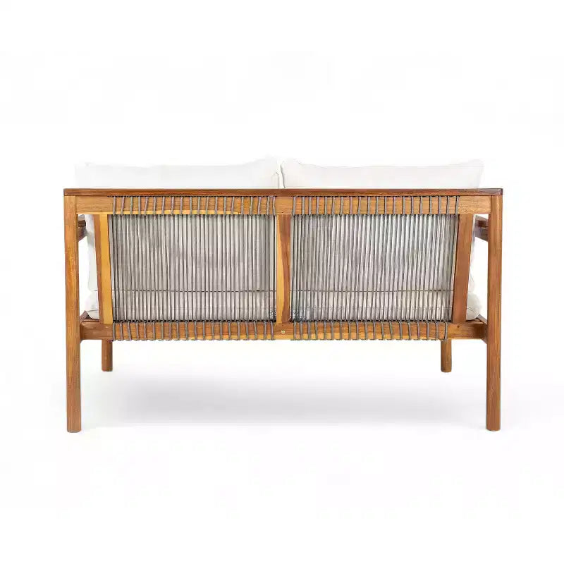 Christopher Knight Home Negley Outdoor 2 Piece Acacia Wood and Rope Chat Set with Water Resistant Cushion