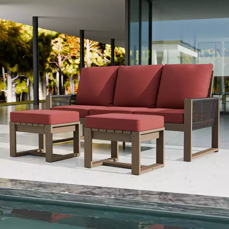 EAGLE PEAK 3 Pieces Natural Cedar Wood Outdoor Patio Furniture, Outdoor Conversation Set with Ottomans
