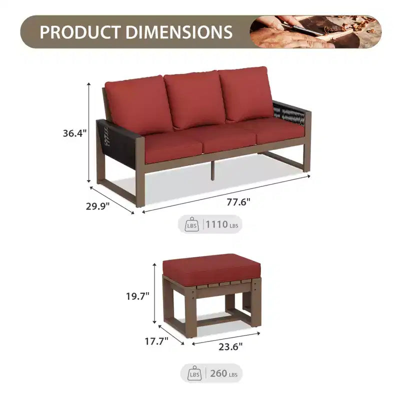 EAGLE PEAK 3 Pieces Natural Cedar Wood Outdoor Patio Furniture, Outdoor Conversation Set with Ottomans