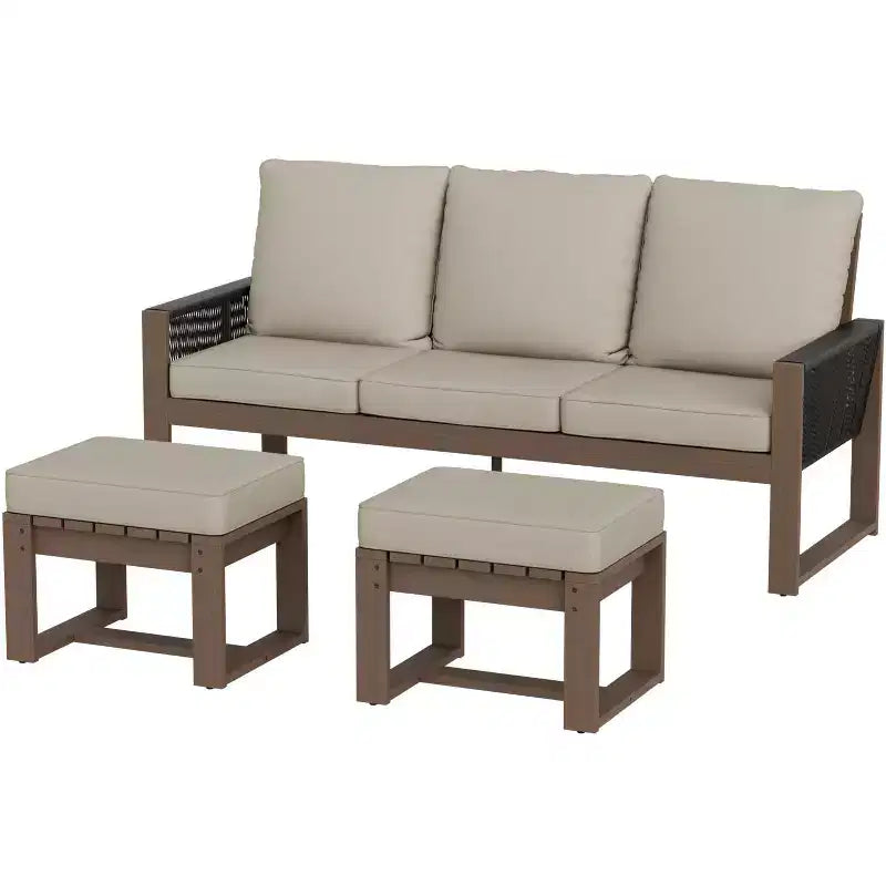 EAGLE PEAK 3 Pieces Natural Cedar Wood Outdoor Patio Furniture, Outdoor Conversation Set with Ottomans