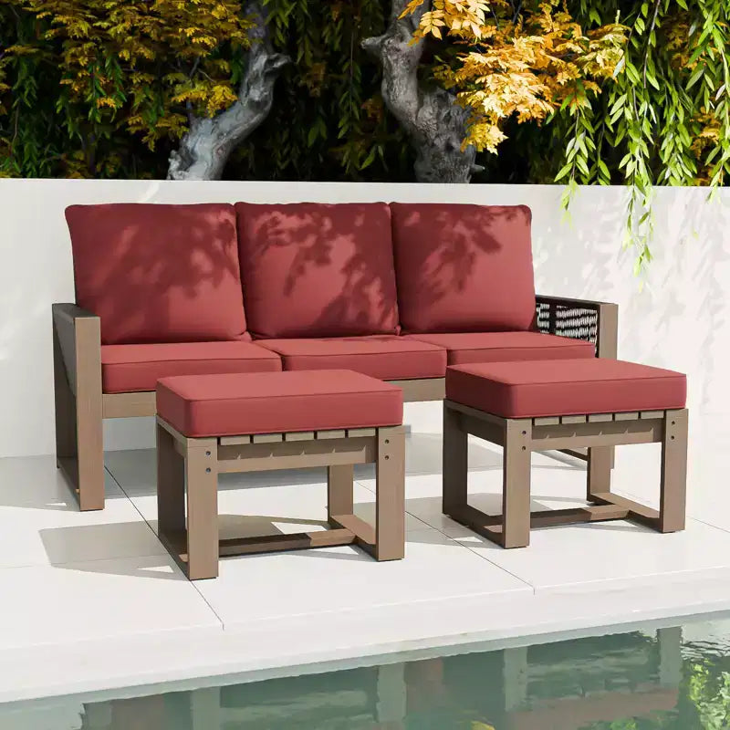 EAGLE PEAK 3-teiliges Gartenmöbel-Set aus natürlichem Zedernholz, Outdoor-Sitzgruppe mit Hockern