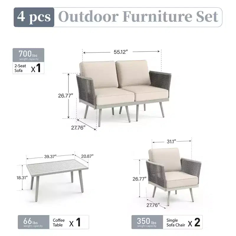 Captiva Designs Outdoor Patio Rope Rattan Furniture Conversation Sets with Coffee Table