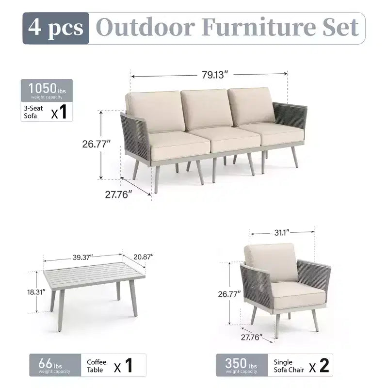 Captiva Designs Outdoor Patio Rope Rattan Furniture Conversation Sets with Coffee Table