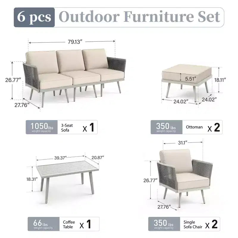 Captiva Designs Outdoor Patio Rope Rattan Furniture Conversation Sets with Coffee Table