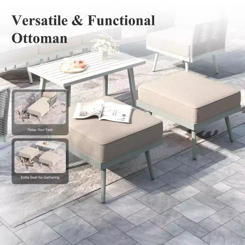 Captiva Designs Outdoor Patio Rope Rattan Furniture Conversation Sets with Coffee Table