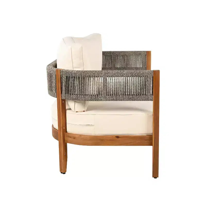 Christopher Knight Home Jett Patio Rustic Rope Weave Acacia Wood Loveseat and Coffee Table with Cushions