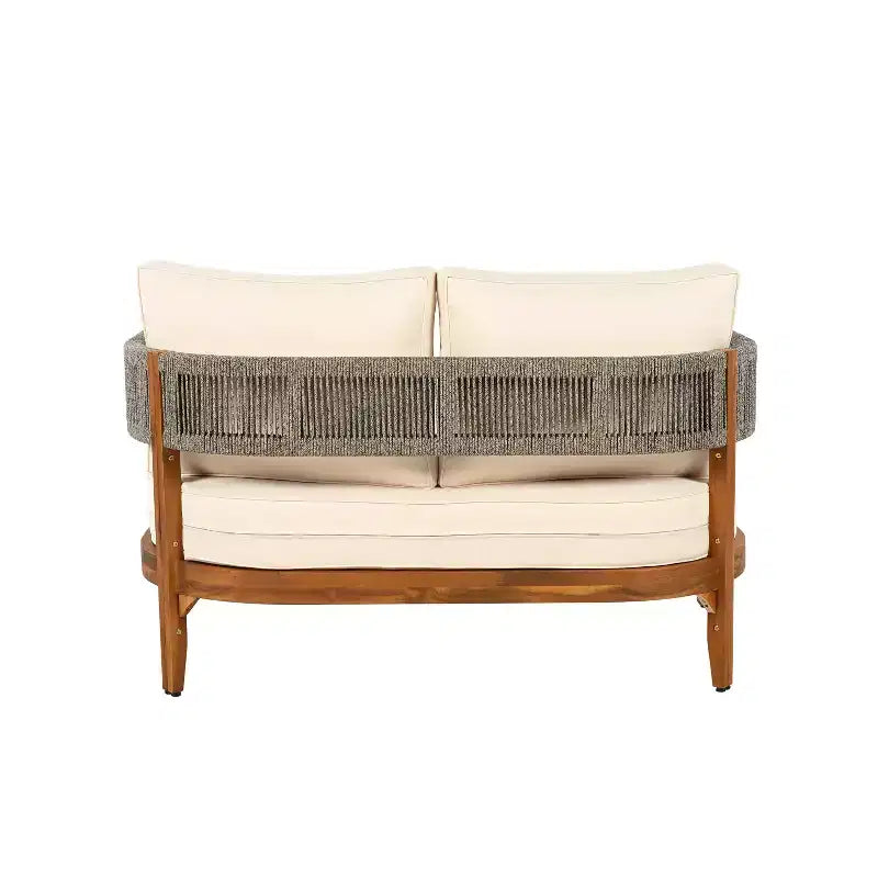 Christopher Knight Home Jett Patio Rustic Rope Weave Acacia Wood Loveseat and Coffee Table with Cushions