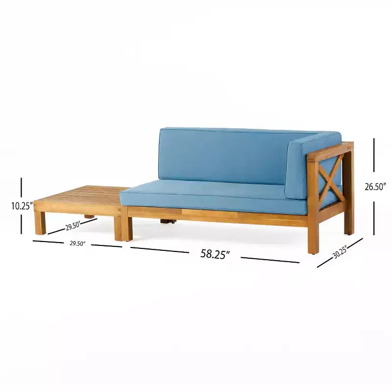 Christopher Knight Home Brava Outdoor Acacia Wood Right Arm Loveseat and Coffee Table Set with Cushion