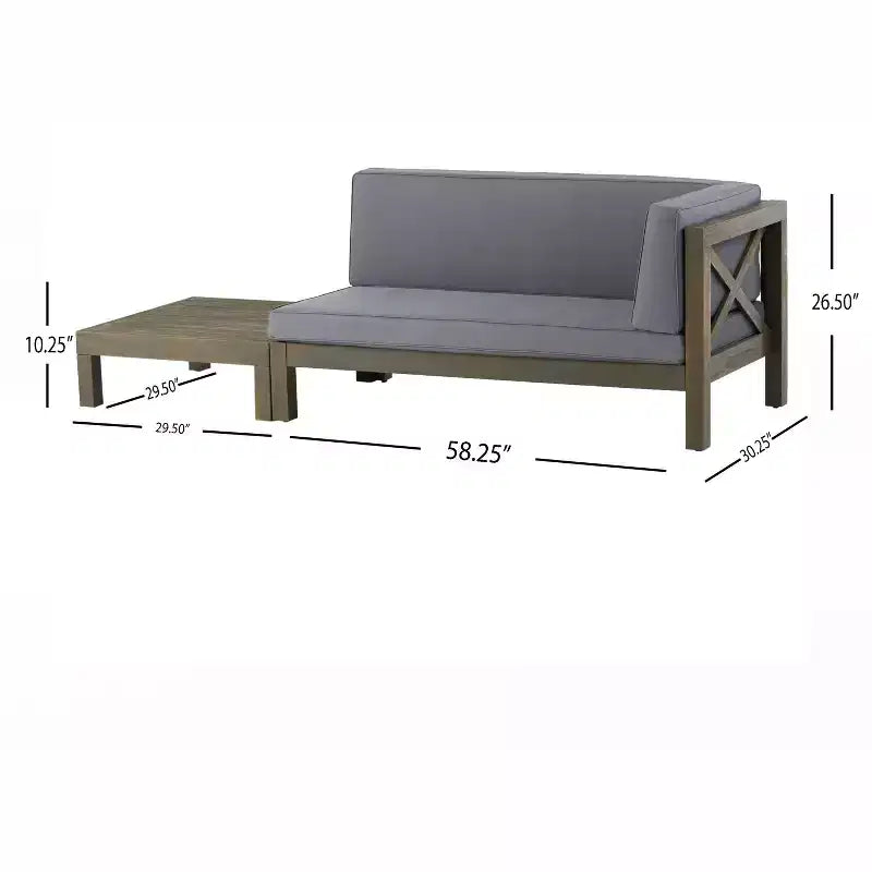 Christopher Knight Home Brava Outdoor Acacia Wood Right Arm Loveseat and Coffee Table Set with Cushion