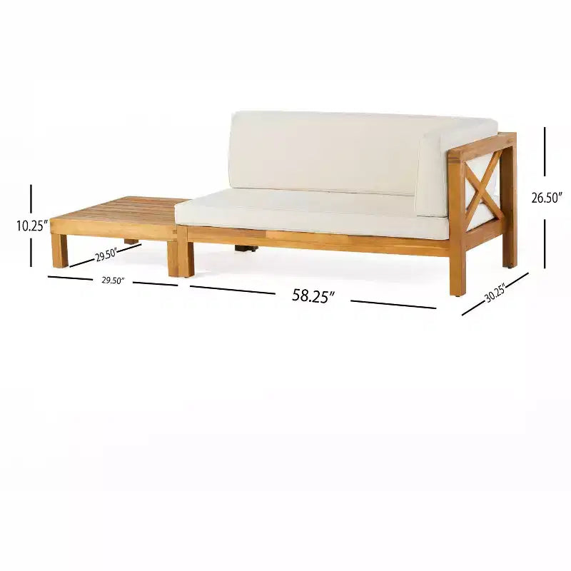 Christopher Knight Home Brava Outdoor Acacia Wood Right Arm Loveseat and Coffee Table Set with Cushion
