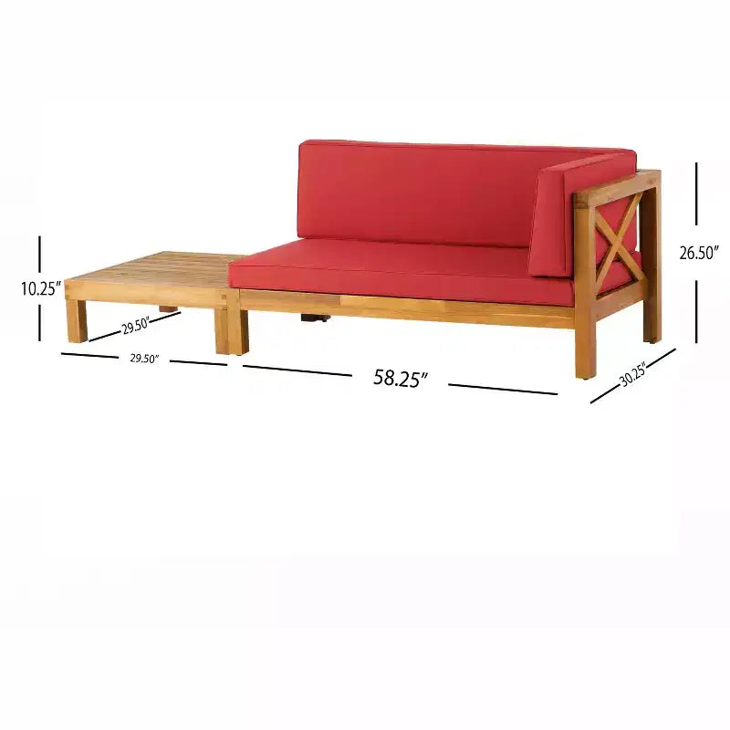Christopher Knight Home Brava Outdoor Acacia Wood Right Arm Loveseat and Coffee Table Set with Cushion