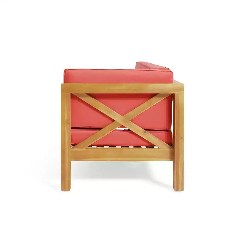Christopher Knight Home Brava Outdoor Acacia Wood Right Arm Loveseat and Coffee Table Set with Cushion