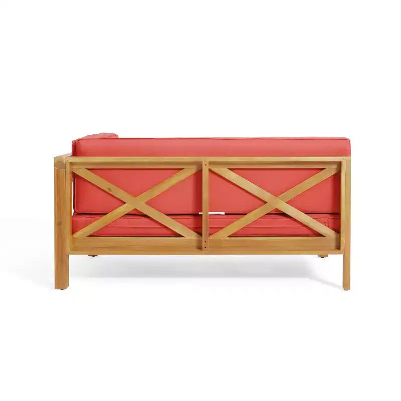 Christopher Knight Home Brava Outdoor Acacia Wood Right Arm Loveseat and Coffee Table Set with Cushion