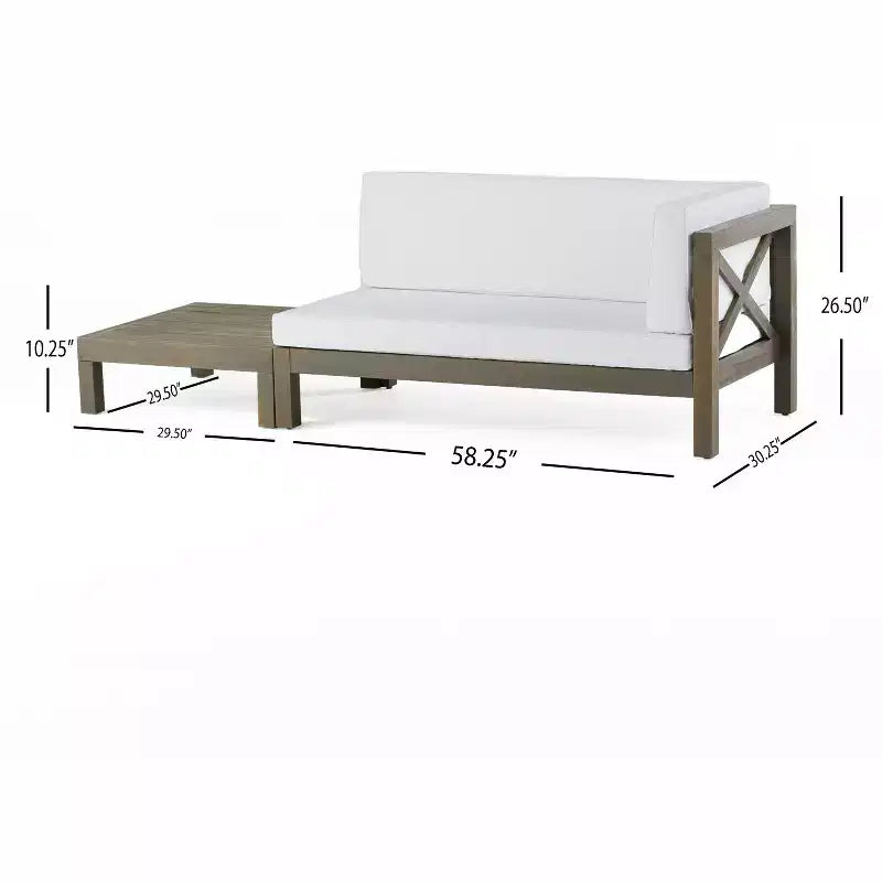 Christopher Knight Home Brava Outdoor Acacia Wood Right Arm Loveseat and Coffee Table Set with Cushion