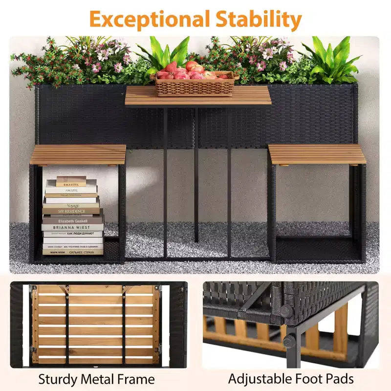 Costway Patio Furniture Set with Raised Garden Bed Built-in Chairs and Storage Space