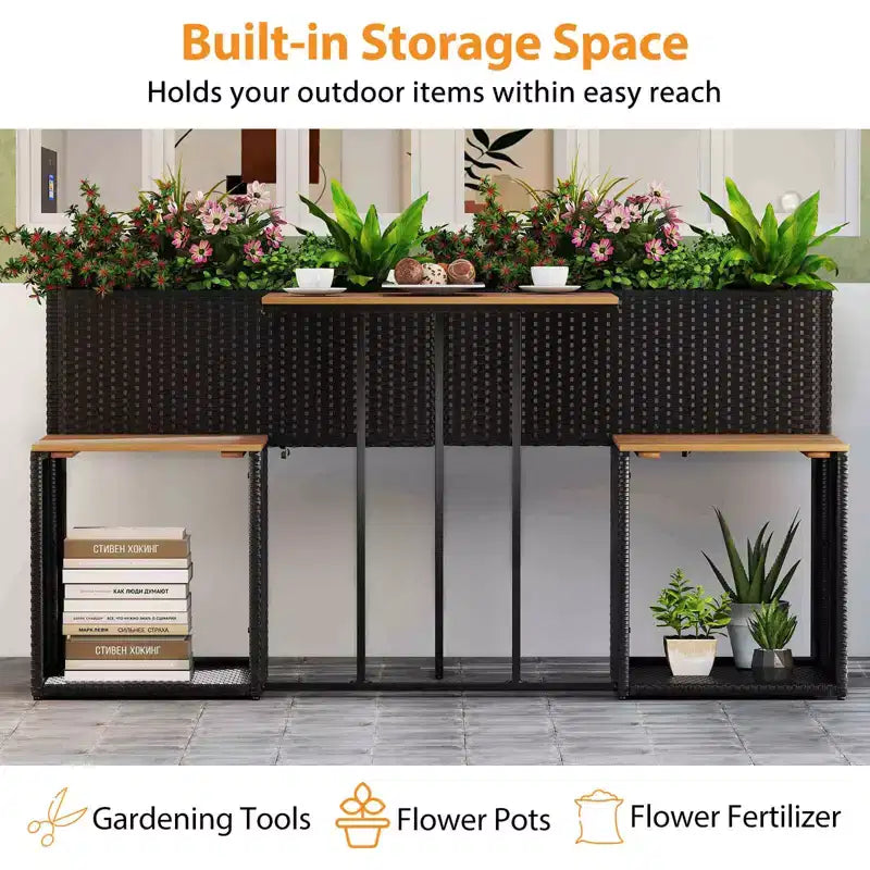 Costway Patio Furniture Set with Raised Garden Bed Built-in Chairs and Storage Space