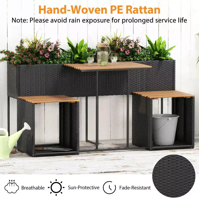 Costway Patio Furniture Set with Raised Garden Bed Built-in Chairs and Storage Space