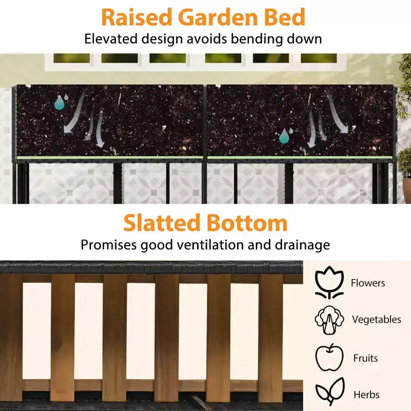 Costway Patio Furniture Set with Raised Garden Bed Built-in Chairs and Storage Space