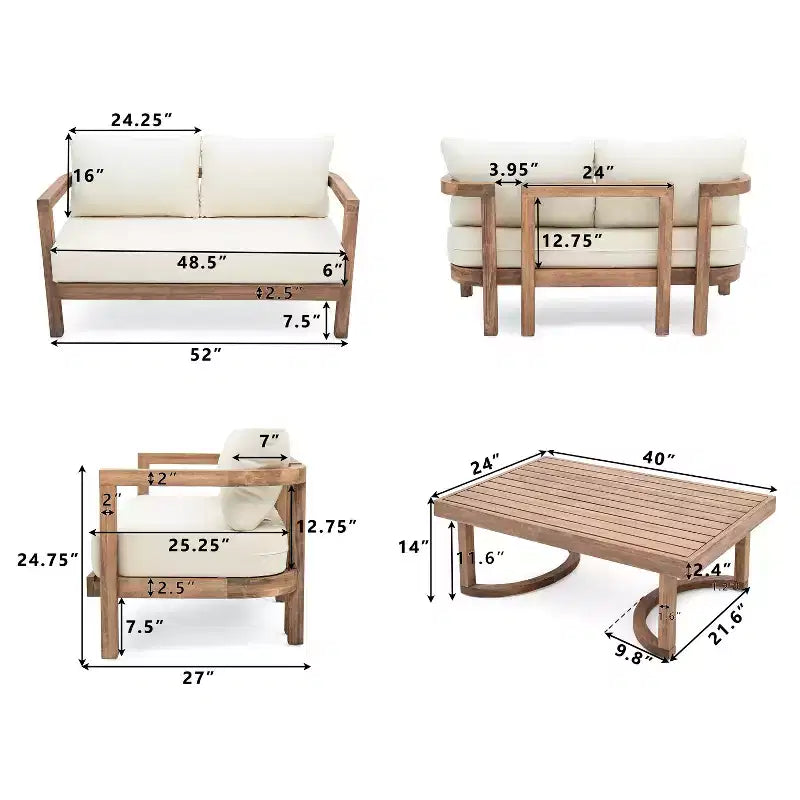 GDFStudio Aston Outdoor Acacia Wood Loveseat and Coffee Table with Cushions
