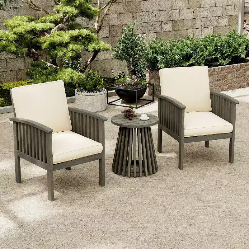 Christopher Knight Home Pascal 3-teiliges Terrassen-Set aus Akazienholz mit Clubsesseln und rundem Couchtisch