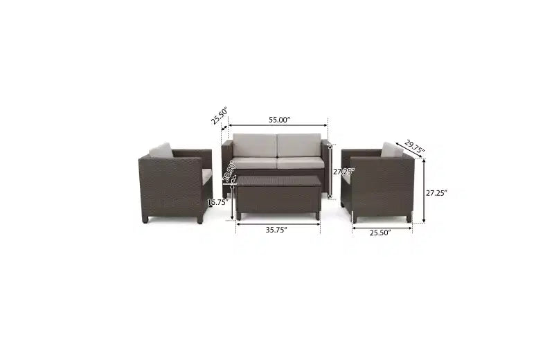 Christopher Knight Home Parker 8 Piece Patio Rattan and Aluminum Frame Conversation Set with Coffee Table