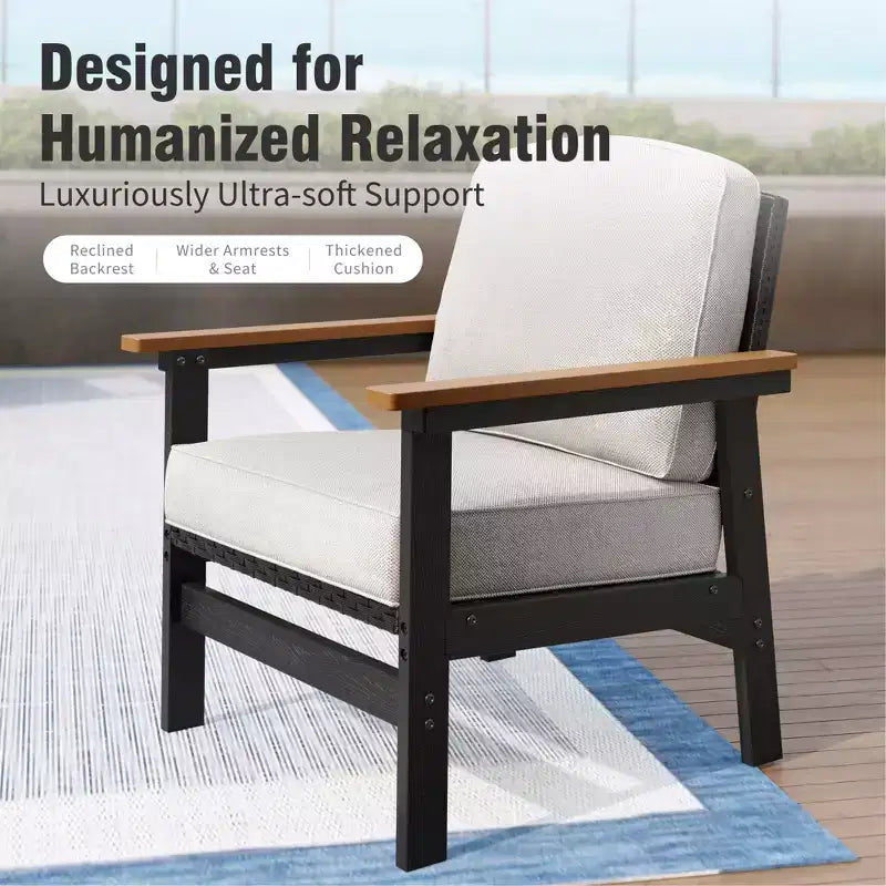 All Weather HDPE Outdoor Patio Furniture Conversation Set with Beige Cushions and Coffee Table