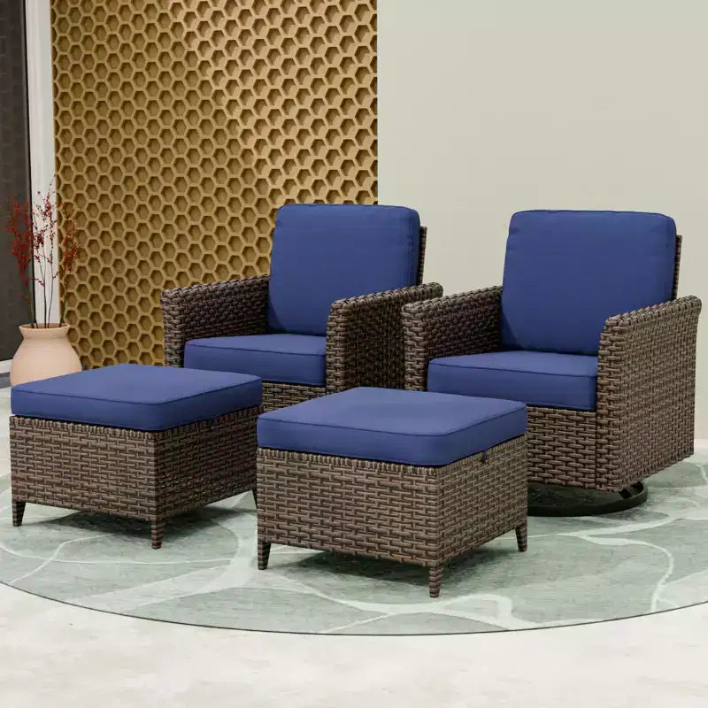 EAGLE PEAK Ocean Vista 4 piece Wicker Outdoor Patio Seating Set, Variated Wicker Conversation Swivel Chairs Set with Cushions