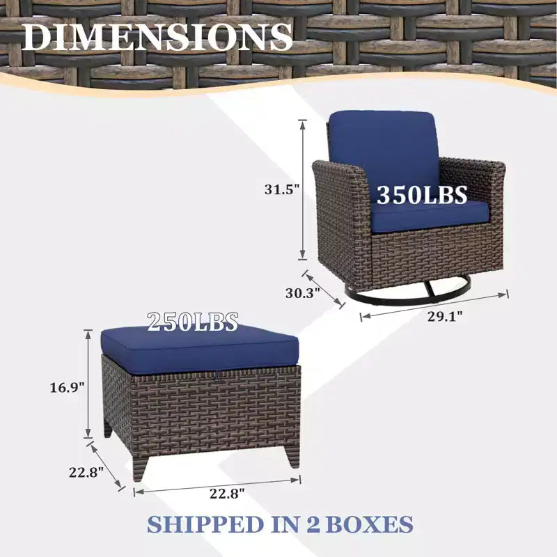 EAGLE PEAK Ocean Vista 4 piece Wicker Outdoor Patio Seating Set, Variated Wicker Conversation Swivel Chairs Set with Cushions