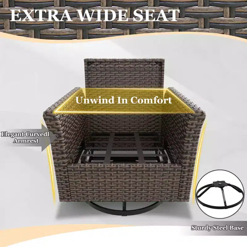 EAGLE PEAK Ocean Vista 4 piece Wicker Outdoor Patio Seating Set, Variated Wicker Conversation Swivel Chairs Set with Cushions