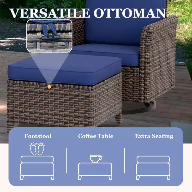 EAGLE PEAK Ocean Vista 4 piece Wicker Outdoor Patio Seating Set, Variated Wicker Conversation Swivel Chairs Set with Cushions