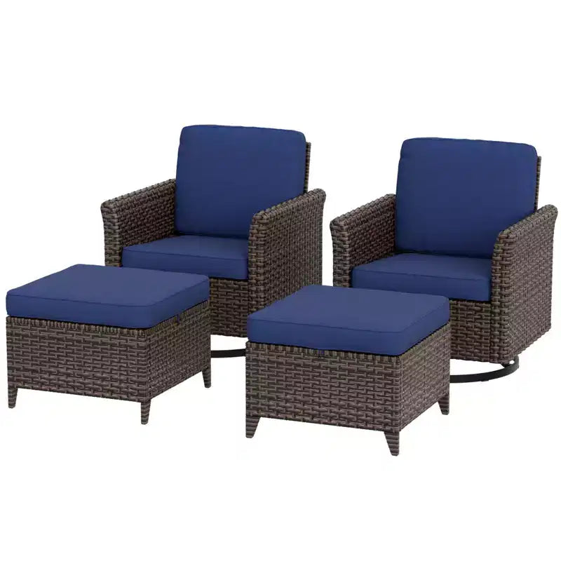 EAGLE PEAK Ocean Vista 4 piece Wicker Outdoor Patio Seating Set, Variated Wicker Conversation Swivel Chairs Set with Cushions