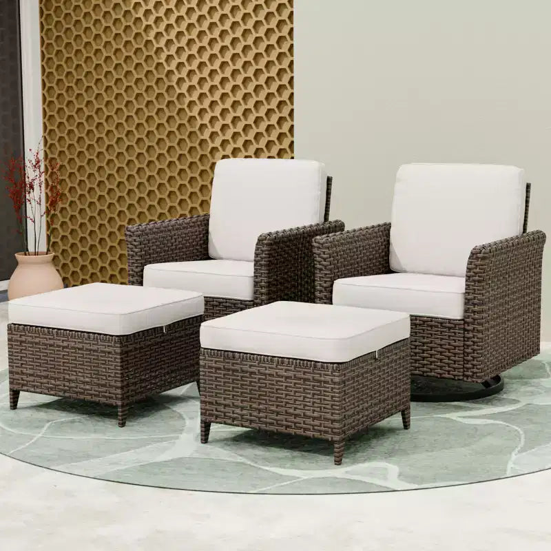 EAGLE PEAK Ocean Vista 4 piece Wicker Outdoor Patio Seating Set, Variated Wicker Conversation Swivel Chairs Set with Cushions