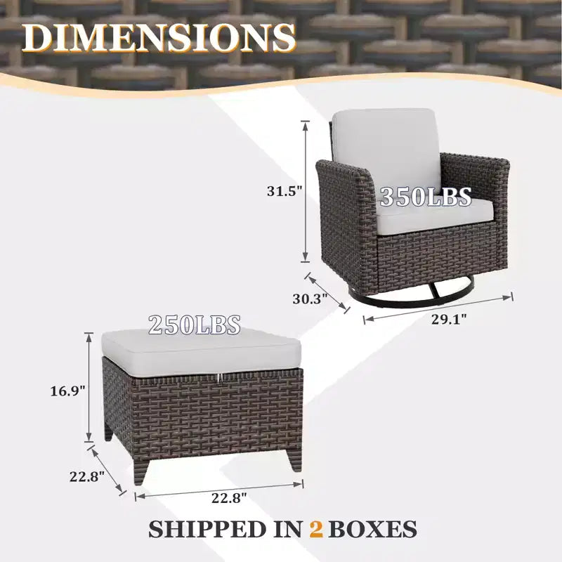 EAGLE PEAK Ocean Vista 4 piece Wicker Outdoor Patio Seating Set, Variated Wicker Conversation Swivel Chairs Set with Cushions