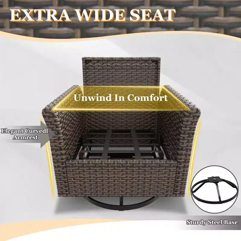 EAGLE PEAK Ocean Vista 4 piece Wicker Outdoor Patio Seating Set, Variated Wicker Conversation Swivel Chairs Set with Cushions