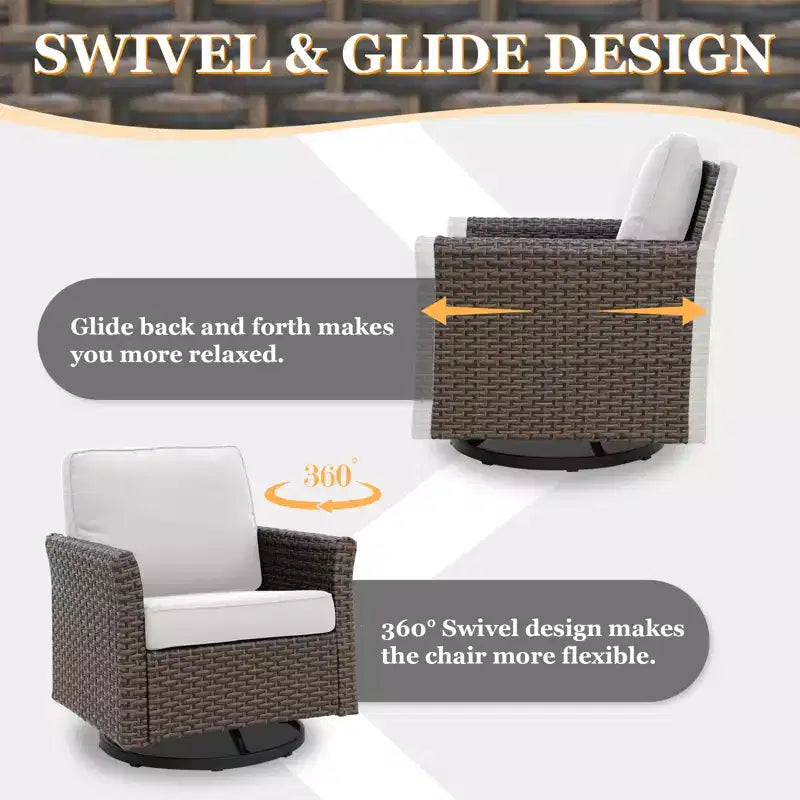 EAGLE PEAK Ocean Vista 4 piece Wicker Outdoor Patio Seating Set, Variated Wicker Conversation Swivel Chairs Set with Cushions