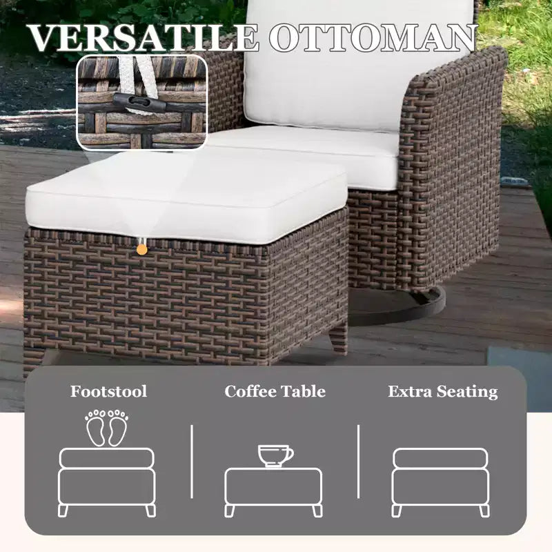 EAGLE PEAK Ocean Vista 4 piece Wicker Outdoor Patio Seating Set, Variated Wicker Conversation Swivel Chairs Set with Cushions