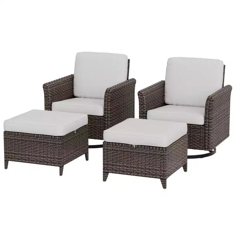 EAGLE PEAK Ocean Vista 4 piece Wicker Outdoor Patio Seating Set, Variated Wicker Conversation Swivel Chairs Set with Cushions