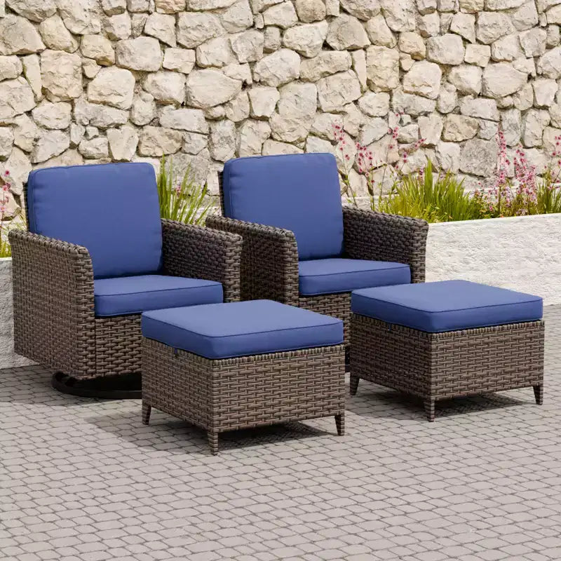 EAGLE PEAK Ocean Vista 4-teiliges Korbgeflecht-Sitzset für den Außenbereich, Set aus geschwungenen Korbsesseln mit Kissen