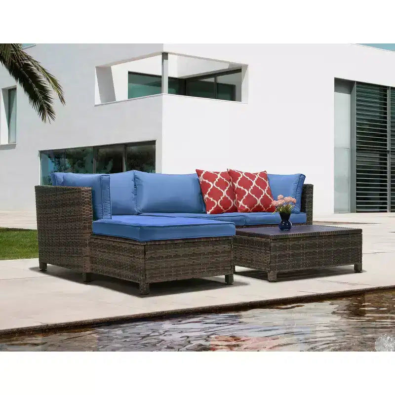 3-teiliges Terrassen-Sitzgruppen-Set mit Polstern und Couchtisch